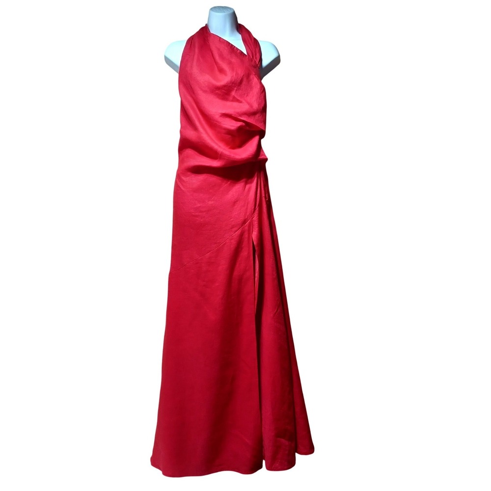 Azulu Anthropologie Womens S Red Linen Dress One Shoulder Resort Elegant